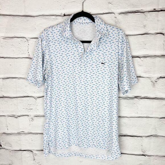 Vineyard Vines Men's Fish Print Polo Shirt White Size S Casual Summer - Picture 2 of 7
